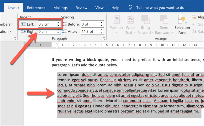 make a block quote in word for mac